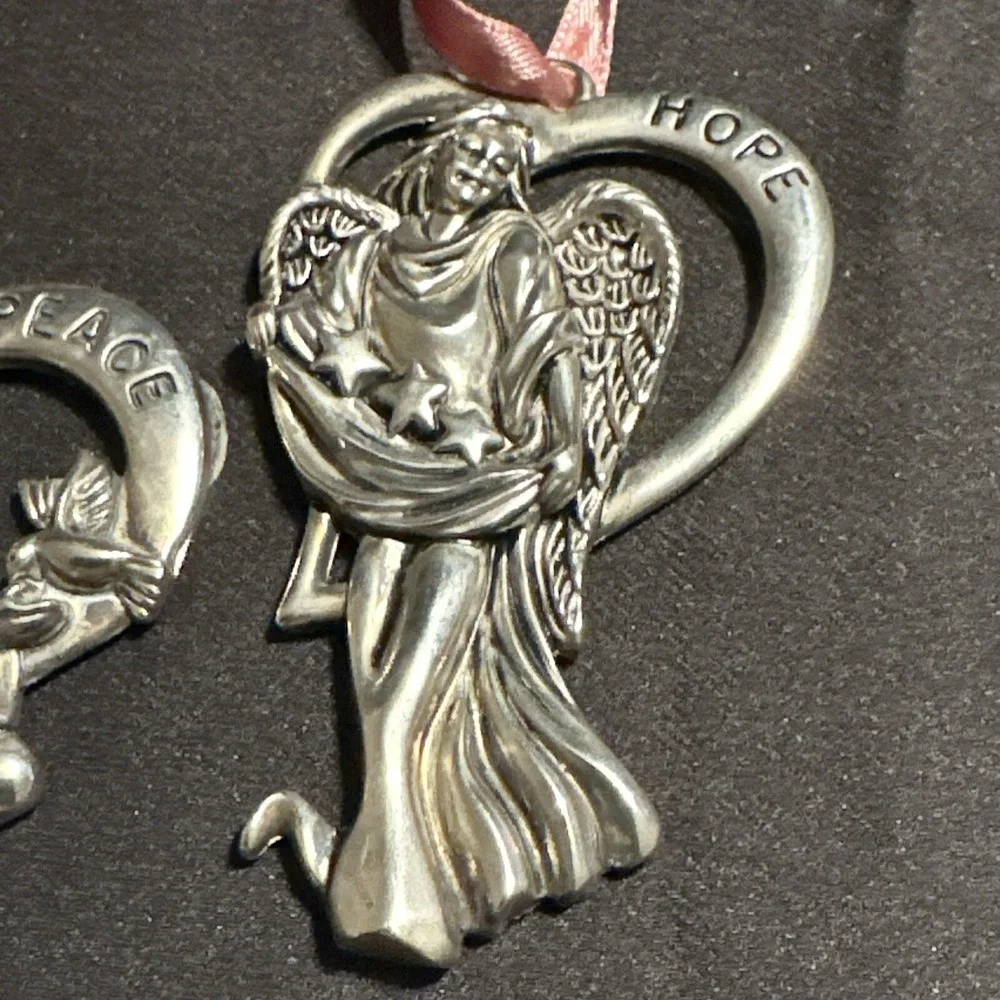 Gorham Christmas Tree Ornaments Lot Set 2‎ Silver Plate Hope Peace Love Angels